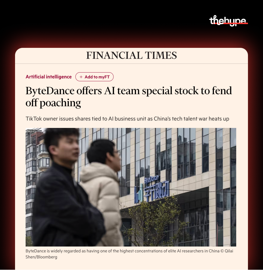 Financial Times headline on ByteDance issuing special AI unit stock to counter talent poaching