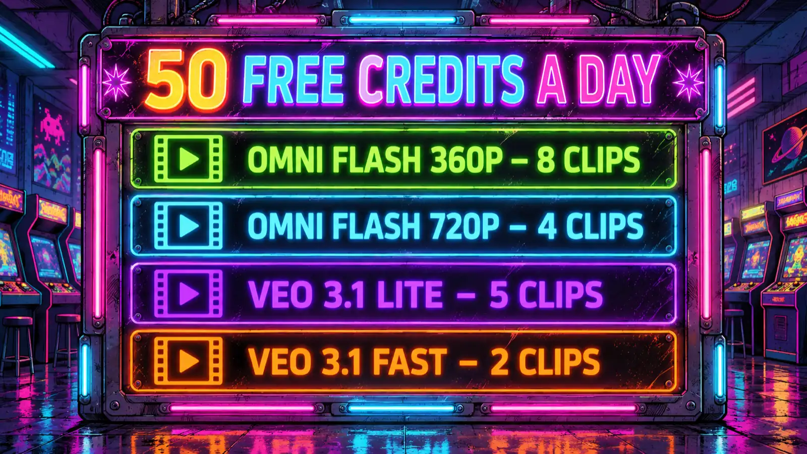 Free AI video generator: what 50 free Google Flow credits buy – 8 or 4 Omni Flash clips, 5 Veo Lite or 2 Veo Fast