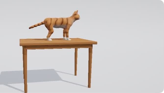 Gemini 4 Argon cat: a slim orange striped cat standing on a wooden table on a grey backdrop