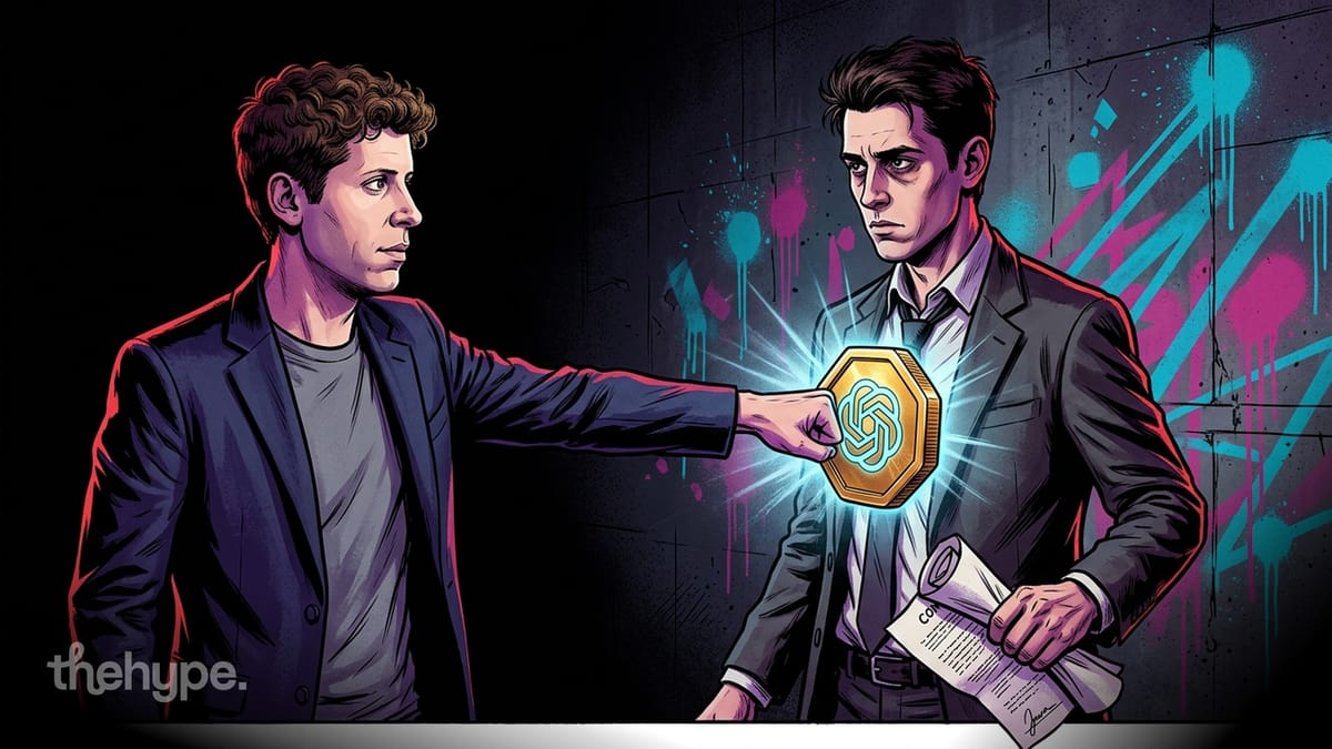 Comic-style man in YC hoodie ripping it open to show the OpenAI logo, with a $2M laptop and 114B token streams around him.