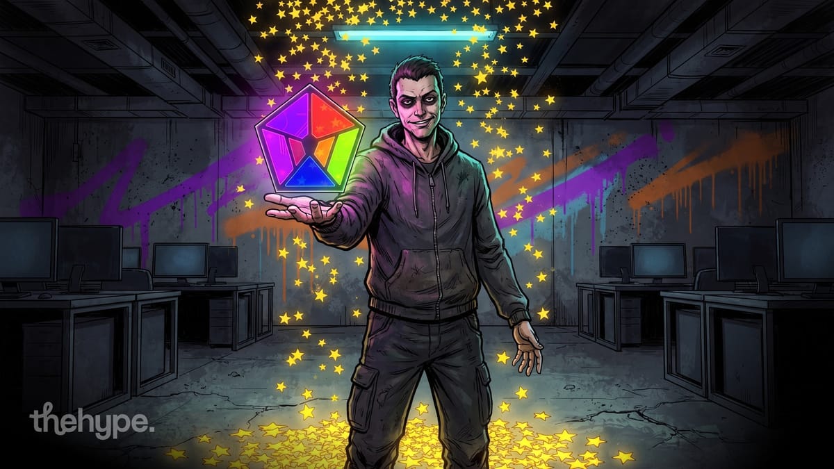 Illustrated figure holding a glowing GitHub gem surrounded by golden stars in a dark server room