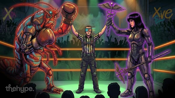 Openclaw vs Hermes Agent boxing match illustration — two AI agents face off in a neon wrestling ring