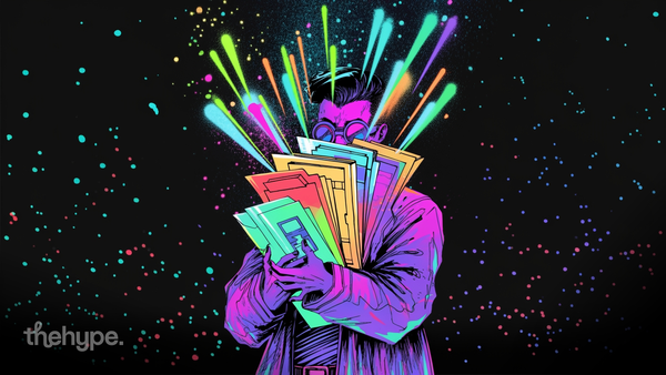 Neon figure in goggles clutching glowing folders as light beams burst up — devs hoarding the week's top AI GitHub repos.