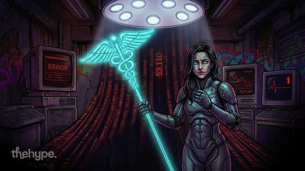 Armored figure holds a glowing caduceus staff as code with "53,110" cascades behind — Hermes Agent tops GitHub stars.