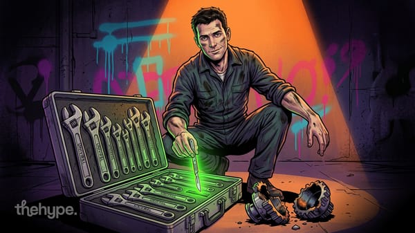Illustrated mechanic with open wrench toolcase and glowing tool, representing Liquid AI's compact retrieval model toolkit