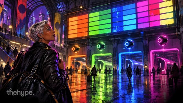Claude alternatives: a traveller at a station chooses between glowing assistant gates