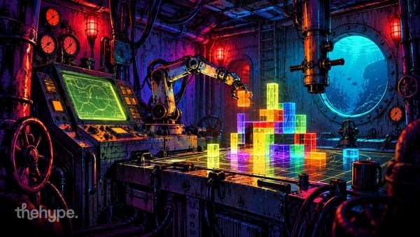 Claude Code: a submarine console builds a glowing structure with its own mechanical arm