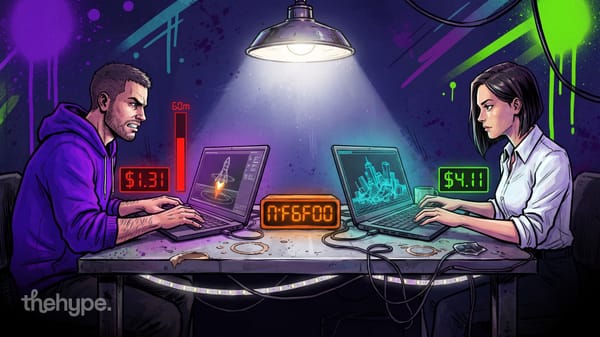 Two coders at laptops showing a rocket and a city, $1.31 vs $4.11 displays – Grok 4.7 vs GPT-6 Astra three.js test