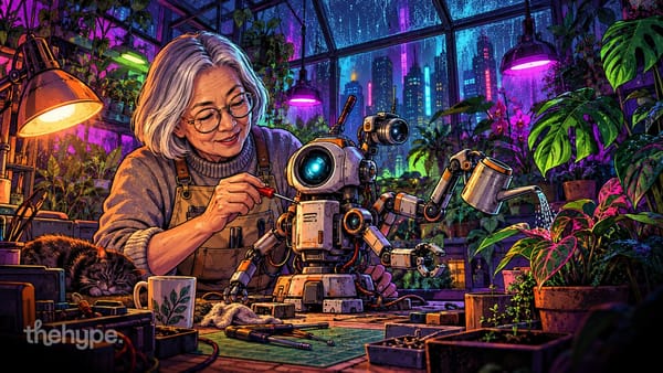 How to build an AI agent: an engineer in a greenhouse builds a small robot with tool arms