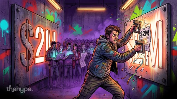 Punk-style dev staples $2M prize notes to a graffiti wall as coders watch, evoking Meta Connect's developer payouts.