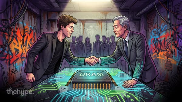altman's memory chip push in korea: he shakes hands with a Samsung executive over a DRAM chip as staff look on