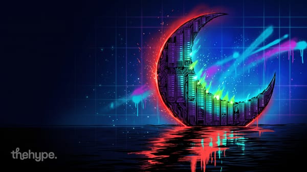 Crescent moon built from glowing server racks rises over dark water against a neon grid, for Moonshot's Kimi K3.1 Pro