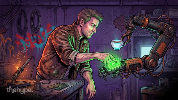 liquid ai's small 2b model goes into robotics: a man installs an AI chip into a robot arm that hands him a cup of tea