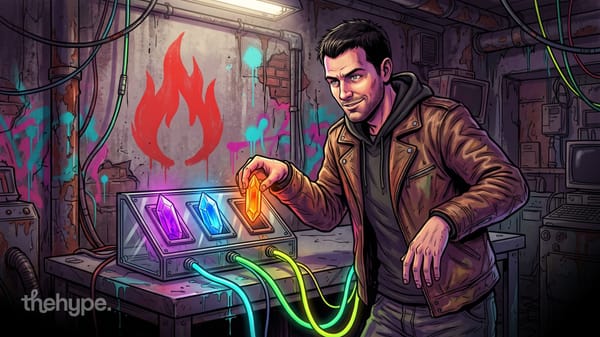 mistral's responses api splits agent output into separate items: a man plugs a glowing crystal into a three-slot console