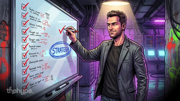 openbmb finds coding agents rarely change strategy: a man ticks off a whiteboard checklist with "strategy" circled in a